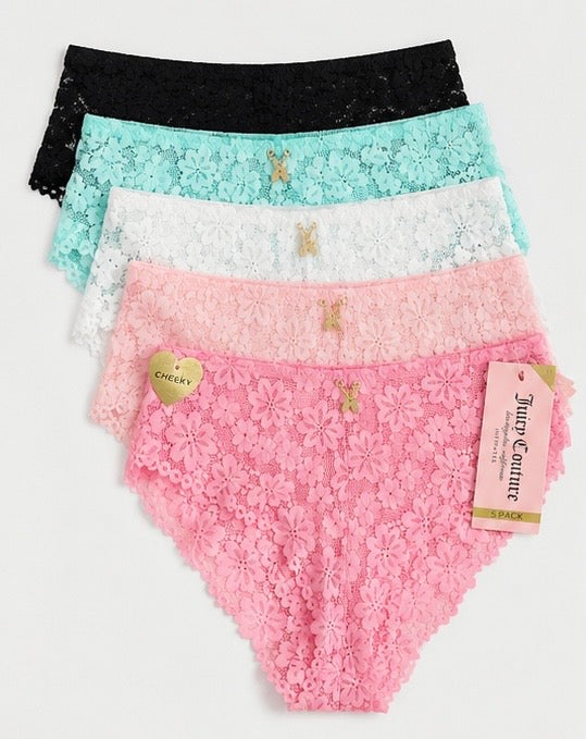 Juicy Couture Women’s 5-Pack Lace Cheeky Panties – Assorted Colors