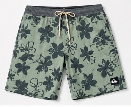 Quiksilver Men’s Long Sleeve Shirt & Floral Swim Shorts Set – White/Green