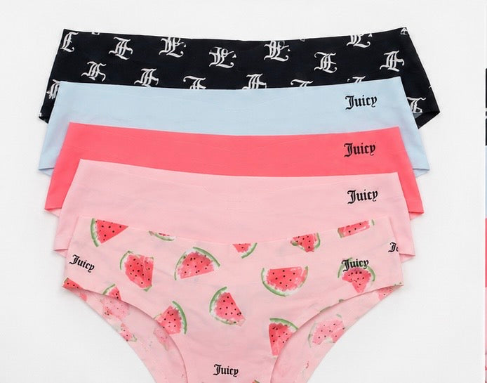 Juicy Couture Women’s 5-Pack Seamless No-Show Panties – Size S, Assorted Colors