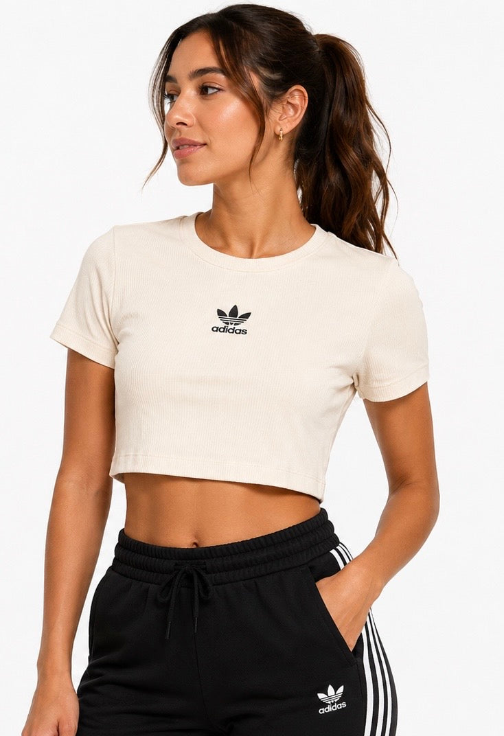 adidas Originals Women’s Rib Tee Crop Top – Cream – IJ7804